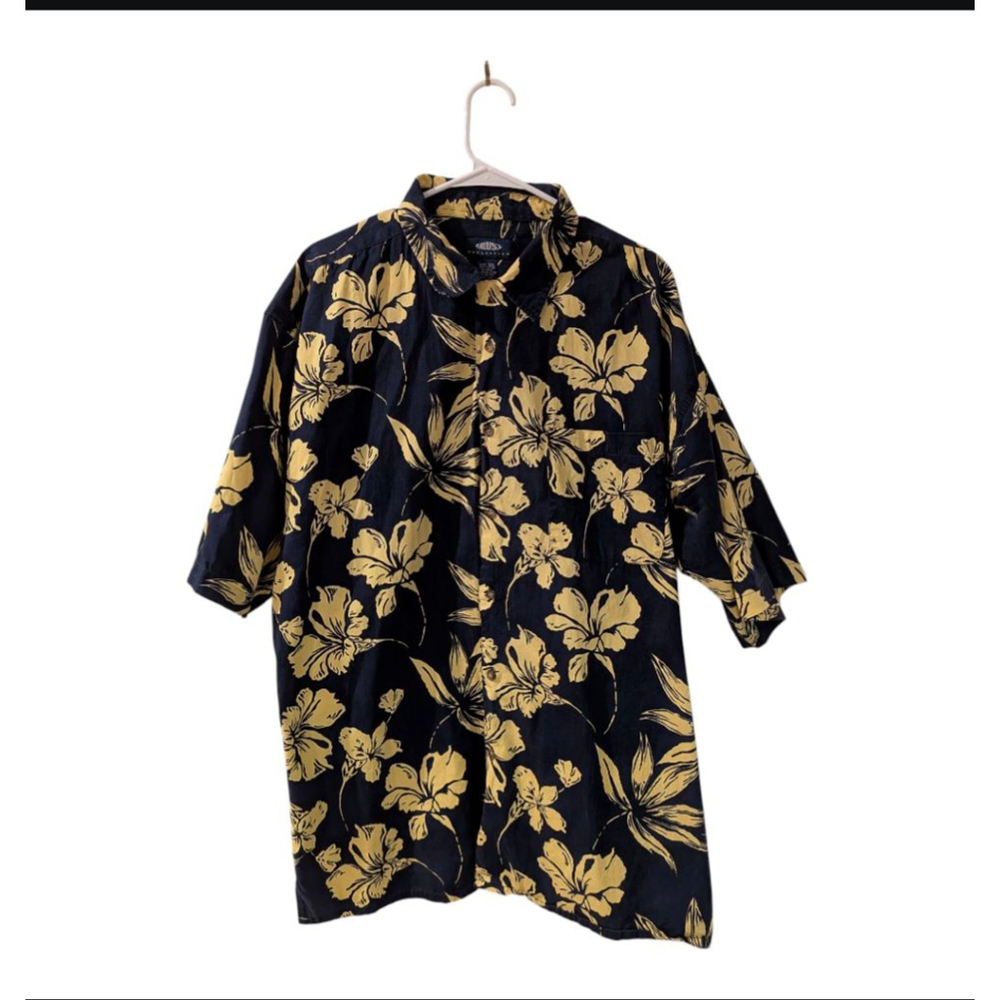 Men's CRUST Collection Hawaiian Shirt XXL Navy Yellow Floral